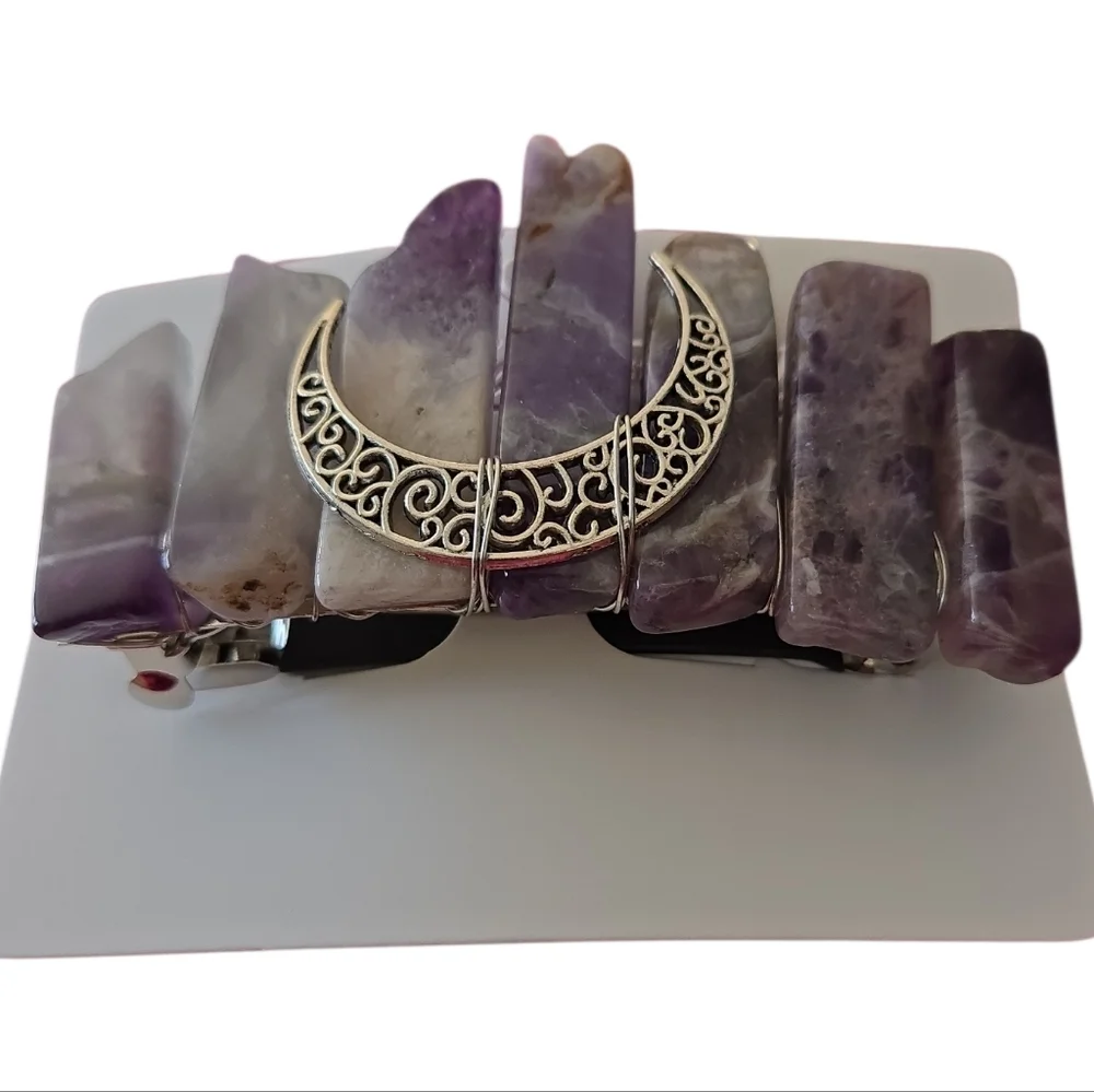 Natural Amethyst Hair Clip with Crescent Moon Design